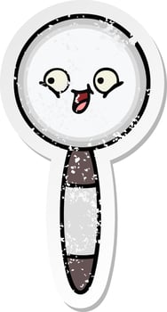 distressed sticker of a cute cartoon magnifying glass vector