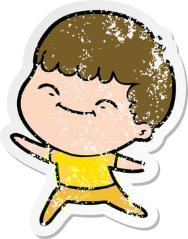 distressed sticker of a cartoon happy boy vector
