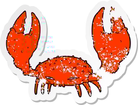 distressed sticker of a cartoon crab vector