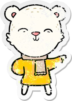 distressed sticker of a happy cartoon polar bear vector