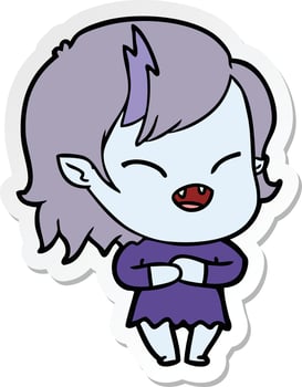 sticker of a cartoon laughing vampire girl vector
