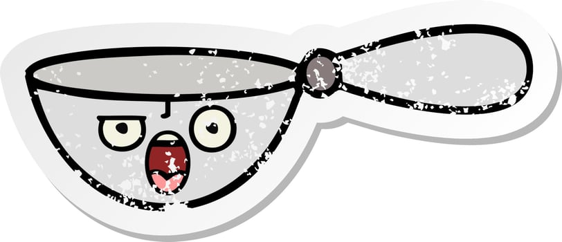 distressed sticker of a cute cartoon measuring spoon vector