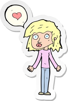 sticker of a cartoon woman in love vector