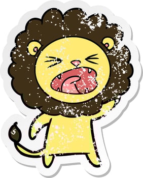 distressed sticker of a cartoon angry lion vector