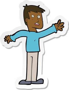 sticker of a cartoon worried man reaching vector