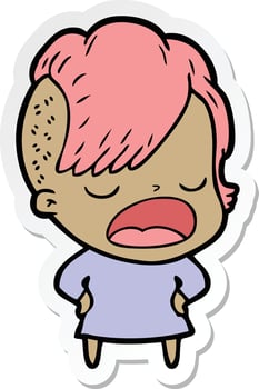 sticker of a cartoon cool hipster girl talking vector
