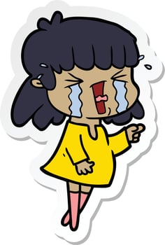 sticker of a cartoon woman in tears vector