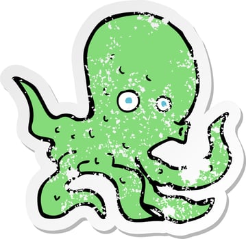 retro distressed sticker of a cartoon octopus vector