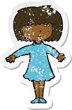 retro distressed sticker of a cartoon surprised woman vector
