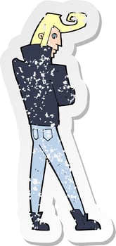 retro distressed sticker of a cartoon cool guy vector