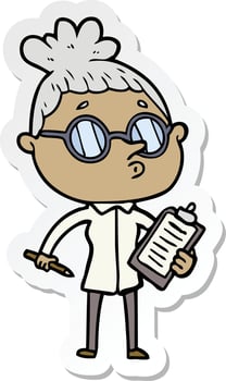 sticker of a cartoon woman wearing glasses vector