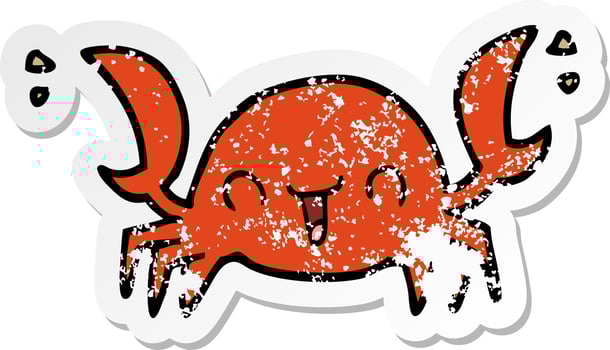 distressed sticker of a cartoon crab vector