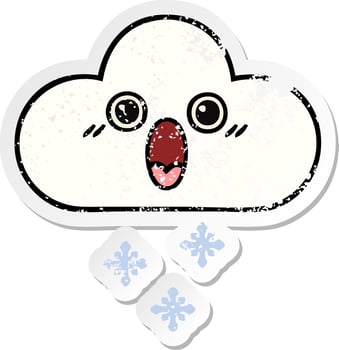 distressed sticker of a cute cartoon snow cloud vector