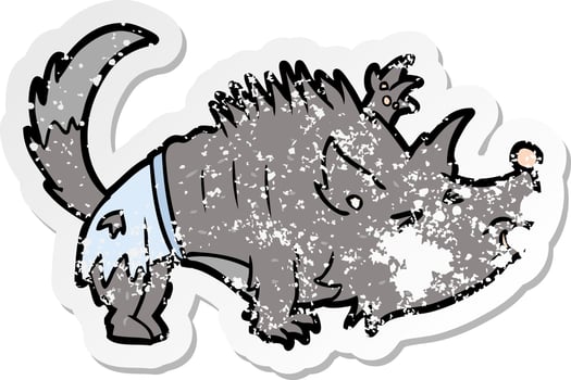 distressed sticker of a cartoon werewolf vector