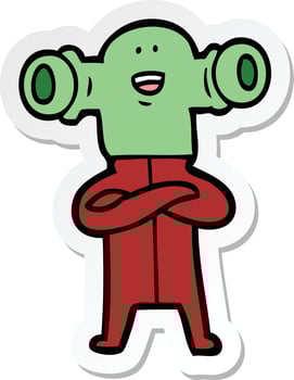 sticker of a friendly cartoon alien vector
