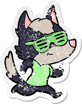 distressed sticker of a cool cartoon wolf vector