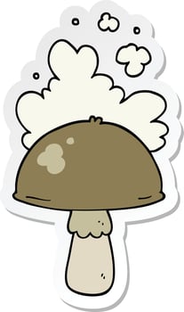 sticker of a cartoon mushroom with spore cloud vector