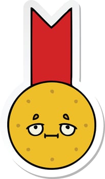 sticker of a cute cartoon gold medal vector