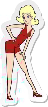 sticker of a cartoon model woman posing vector