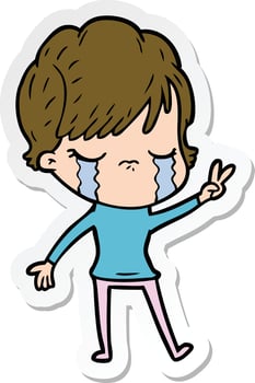 sticker of a cartoon woman crying vector