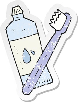 retro distressed sticker of a cartoon toothbrush vector