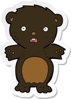 sticker of a frightened black bear cartoon vector