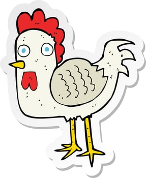sticker of a cartoon chicken vector