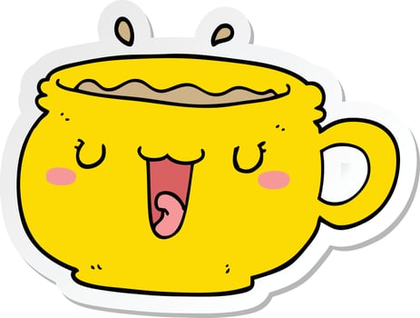 sticker of a cute cartoon coffee cup vector