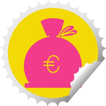 circular peeling sticker cartoon bag of money vector