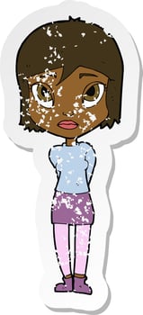 retro distressed sticker of a cartoon shy girl vector