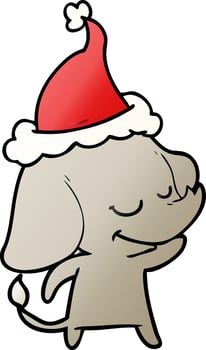 gradient cartoon of a smiling elephant wearing santa hat vector