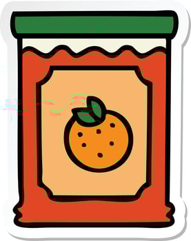 sticker of a quirky hand drawn cartoon jar of marmalade vector