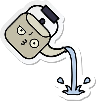 sticker of a cute cartoon pouring kettle vector