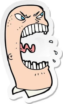 sticker of a cartoon furious man shouting vector