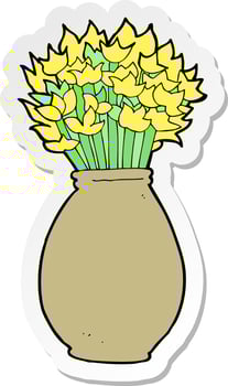 sticker of a cartoon vase of flowers vector