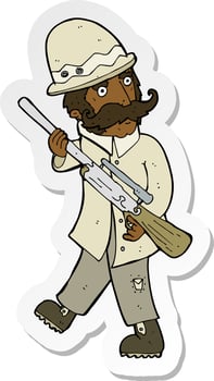 sticker of a cartoon big game hunter vector