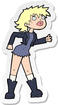 sticker of a cartoon girl in leather jacket vector