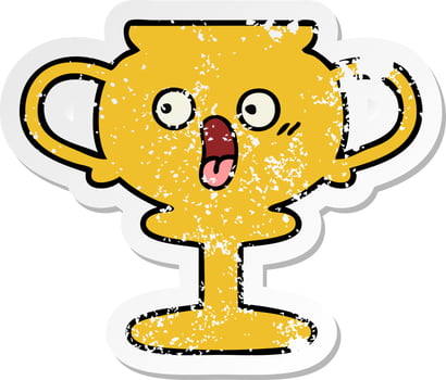 distressed sticker of a cute cartoon trophy vector
