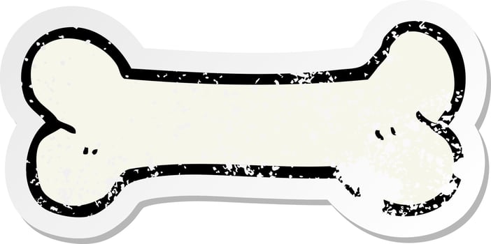 distressed sticker of a cartoon bone vector
