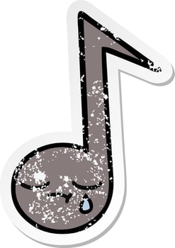 distressed sticker of a cute cartoon musical note vector