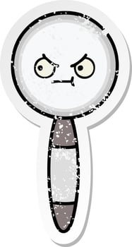 distressed sticker of a cute cartoon magnifying glass vector