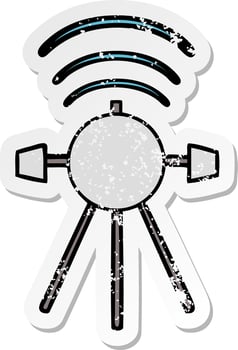 distressed sticker of a cute cartoon satellite vector
