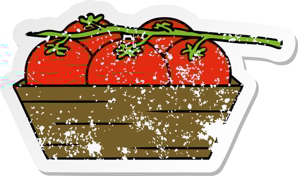 distressed sticker cartoon doodle of a box of tomatoes vector
