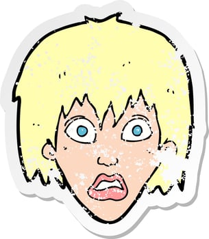 retro distressed sticker of a cartoon frightened woman vector