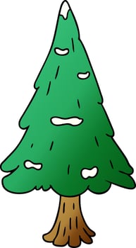 gradient cartoon doodle single snow covered tree vector