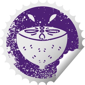 quirky distressed circular peeling sticker symbol lemon vector