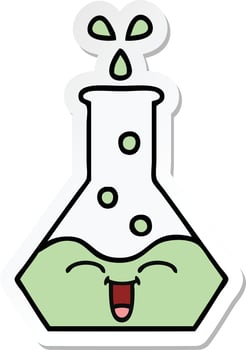 sticker of a cute cartoon science beaker vector