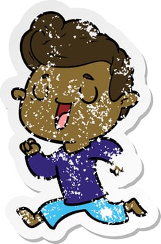 distressed sticker of a happy cartoon man vector