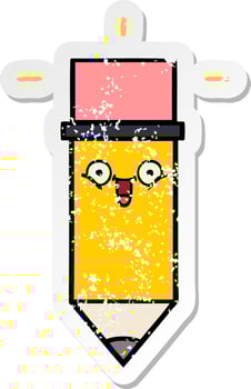 distressed sticker of a cute cartoon pencil vector