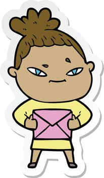 sticker of a cartoon woman vector